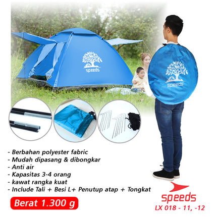 SPEEDS Tenda Camping Family Otomatis Piknik Gunung Mendaki 3-4 Orang Dengan Alas Anti Air 018-11