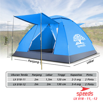 SPEEDS Tenda Camping Family Otomatis Piknik Gunung Mendaki 3-4 Orang Dengan Alas Anti Air 018-11
