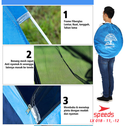 SPEEDS Tenda Camping Family Otomatis Piknik Gunung Mendaki 3-4 Orang Dengan Alas Anti Air 018-11