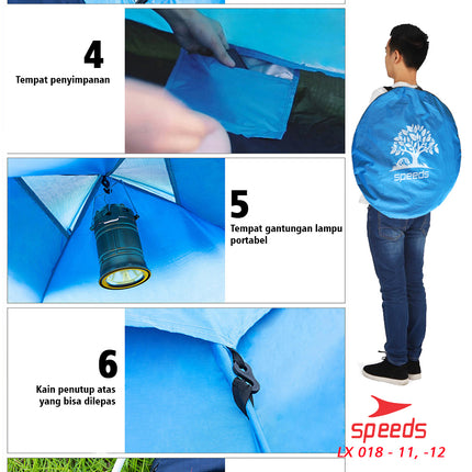 SPEEDS Tenda Camping Family Otomatis Piknik Gunung Mendaki 3-4 Orang Dengan Alas Anti Air 018-11