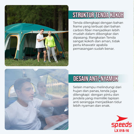SPEEDS Tenda Camping Tent Besar Muat 3-5 Orang Tenda Kemah Outdoor + Kanopi Double Layer 018-16