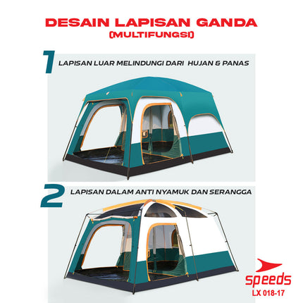 SPEEDS Tenda Camping Tenda Outdoor Camping Tent Kemping Besar 4-6 Orang Double Layer Dua Lapisan Kemah 018-17