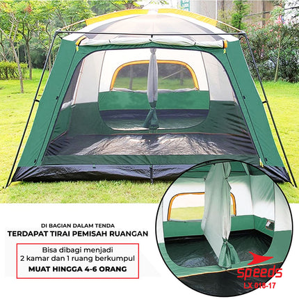 SPEEDS Tenda Camping Tenda Outdoor Camping Tent Kemping Besar 4-6 Orang Double Layer Dua Lapisan Kemah 018-17