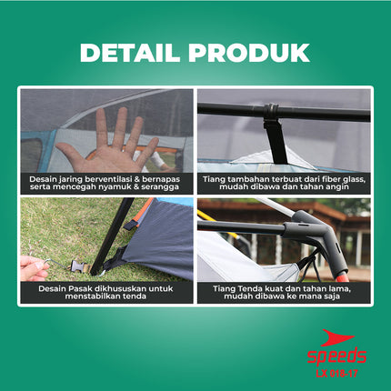 SPEEDS Tenda Camping Tenda Outdoor Camping Tent Kemping Besar 4-6 Orang Double Layer Dua Lapisan Kemah 018-17