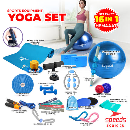 SPEEDS Peralatan Yoga 16 item Alat Yoga 1 Set 16in1 Skipping Gym Ball Sit Up Stand Yoga Mat 019-28