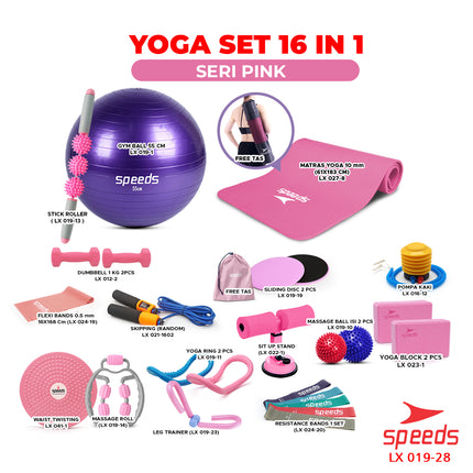 SPEEDS Peralatan Yoga 16 item Alat Yoga 1 Set 16in1 Skipping Gym Ball Sit Up Stand Yoga Mat 019-28