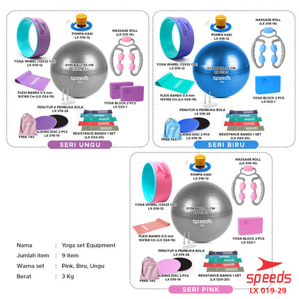 SPEEDS Yoga Ring Resistance Bands Alat Yoga Set 9in1 Perlengkapan Yoga Fitness Gym Ball LX 019-29