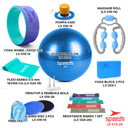 SPEEDS Yoga Ring Resistance Bands Alat Yoga Set 9in1 Perlengkapan Yoga Fitness Gym Ball LX 019-29