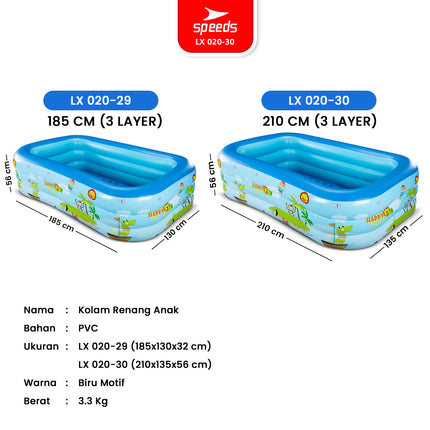 SPEEDS Kolam Renang Anak 210x140x56cm 3 Ring Layer Motif Kolam Renang Bayi Portable Bahan Kuat Inflatable Swimming Pool For Kids 020-30