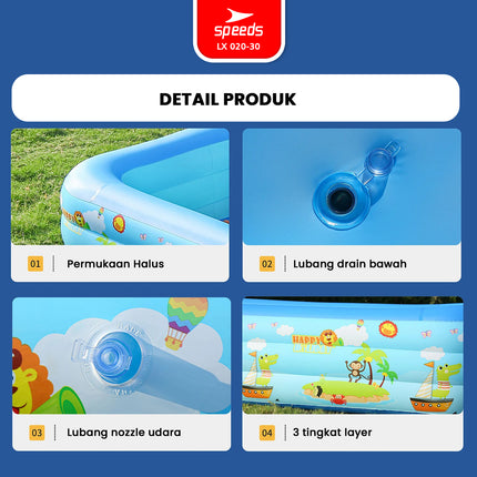 SPEEDS Kolam Renang Anak 210x140x56cm 3 Ring Layer Motif Kolam Renang Bayi Portable Bahan Kuat Inflatable Swimming Pool For Kids 020-30