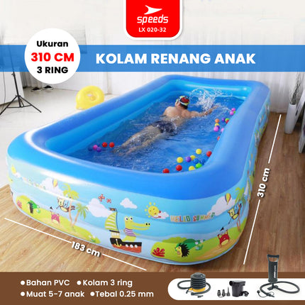 SPEEDS Kolam Renang 310x183x56cm 3 Layer Anak Jumbo Kolam Renang Pompa Bahan Kuat Motif Lucu Swimming Pool For Kids 020-32