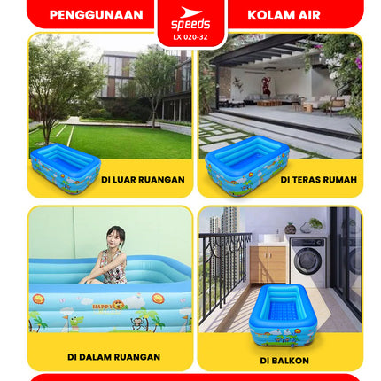 SPEEDS Kolam Renang 310x183x56cm 3 Layer Anak Jumbo Kolam Renang Pompa Bahan Kuat Motif Lucu Swimming Pool For Kids 020-32