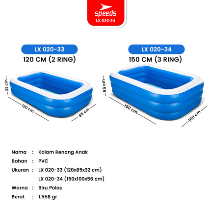 SPEEDS Swimming Pool 150x105x56cm Toddler Kids Play Pool Blue Inflatable Swimming Pool For Kids 020-34