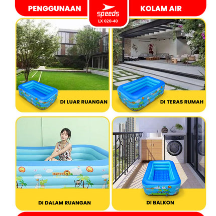 SPEEDS Kolam Renang 150x105x56cm Balita Kolam Anak Tiup Bahan Tebal 3 Ring Layer Swimming Pool For Kids 020-40