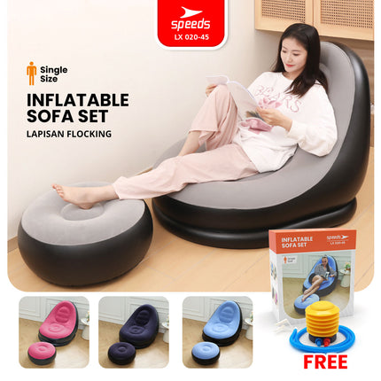 Beanbag Squishy Jumbo Sofa Angin + Pijakan Kaki Inflatable Sofa + Stool Tiup Lazy Bag Lay Bag 020-45
