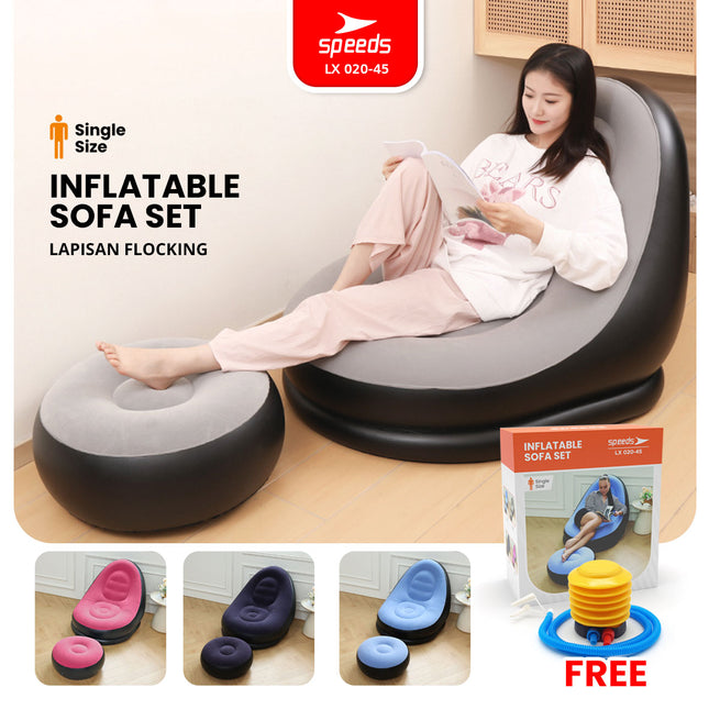 Beanbag Squishy Jumbo Sofa Angin + Pijakan Kaki Inflatable Sofa + Stool Tiup Lazy Bag Lay Bag 020-45