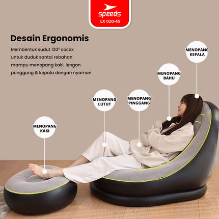 Beanbag Squishy Jumbo Sofa Angin + Pijakan Kaki Inflatable Sofa + Stool Tiup Lazy Bag Lay Bag 020-45