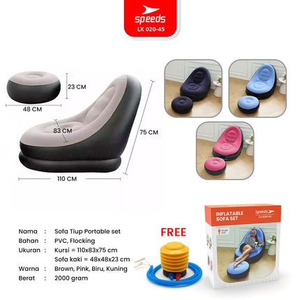 Beanbag Squishy Jumbo Sofa Angin + Pijakan Kaki Inflatable Sofa + Stool Tiup Lazy Bag Lay Bag 020-45