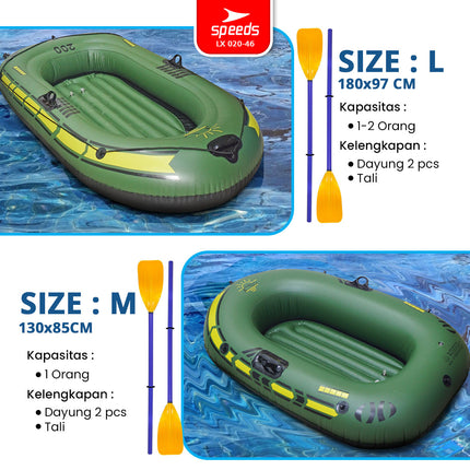 SPEEDS Perahu Karet Tiup Mancing Inflatable Boat 2 Orang Kayak + Dayung Arung Jeram 020-46