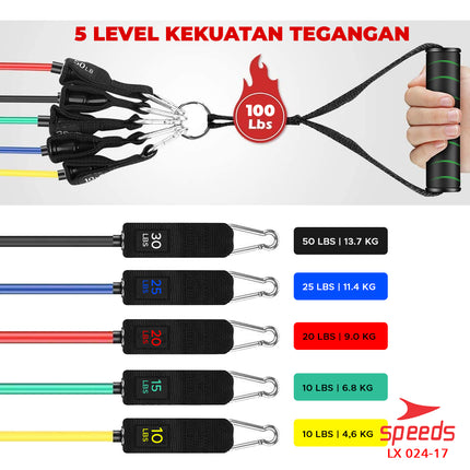 SPEEDS Resistance Bands 11 in 1 Set Tali Pembantu Resistance Tube Elastic Fitness Gym 024-17