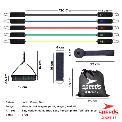 SPEEDS Resistance Bands 11 in 1 Set Tali Pembantu Resistance Tube Elastic Fitness Gym 024-17