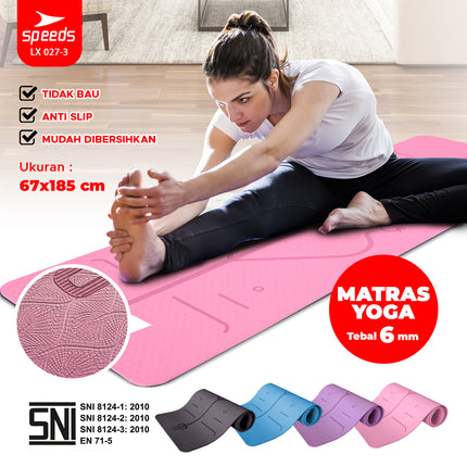 SPEEDS Matras Yoga TPE Tebal 6mm Alas Yoga Mat Alas Yoga Karpet Gym Gulung Berstandar SNI 027-3