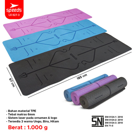 SPEEDS Matras Yoga TPE Tebal 6mm Alas Yoga Mat Alas Yoga Karpet Gym Gulung Berstandar SNI 027-3