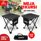 SPEEDS Meja Kursi Lipat Portable Kursi Camping Kursi Gunung Kursi Sauna Bangku Dengan Klip Pengait 031-11 Set Hitam