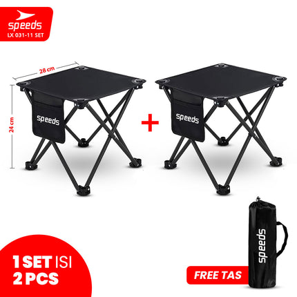SPEEDS Meja Kursi Lipat Portable Kursi Camping Kursi Gunung Kursi Sauna Bangku Dengan Klip Pengait 031-11 Set Hitam