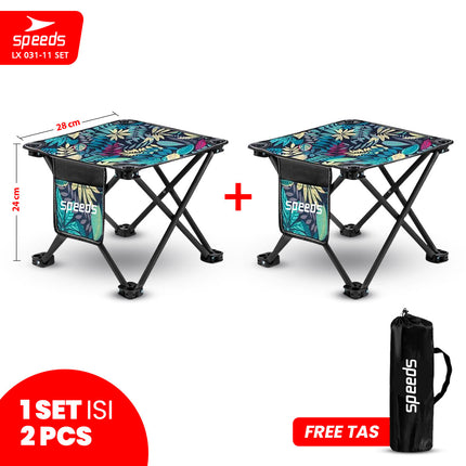 SPEEDS Meja Kursi Lipat Portable Kursi Camping Kursi Gunung Kursi Sauna Bangku Dengan Klip Pengait 031-11 Set Hitam