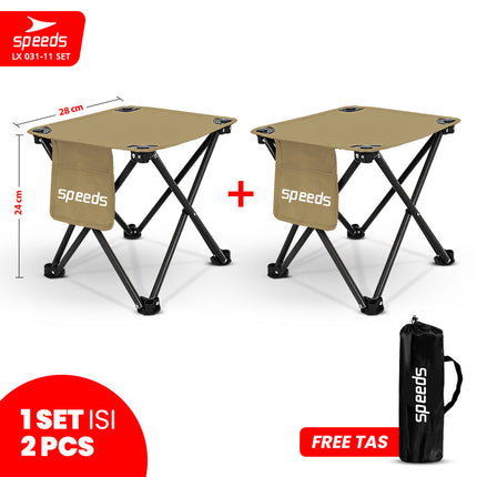 SPEEDS Meja Kursi Lipat Portable Kursi Camping Kursi Gunung Kursi Sauna Bangku Dengan Klip Pengait 031-11 Set Hitam