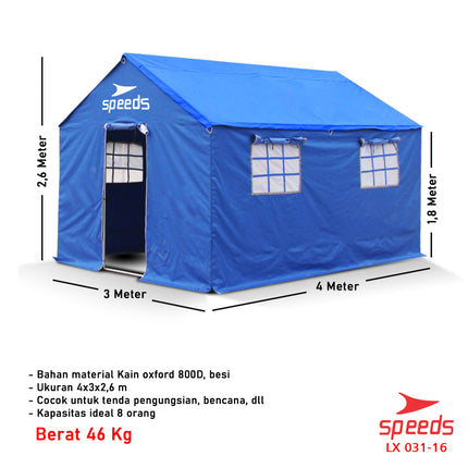 SPEEDS Tenda Komando 3x4m Tenda Barak Tenda Militer Serbaguna Tenda Regu Pramuka 031-16