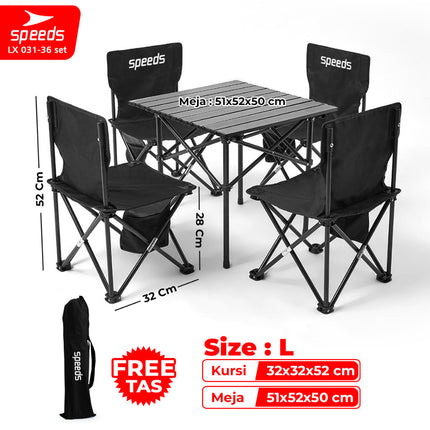 SPEEDS Meja Kurs Lipat Set Free Meja Lipat Kursi Lipat Outdoor Indoor Tas Folding Table Chair Portable Meja Camping Piknik 031-36
