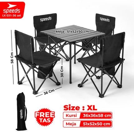 SPEEDS Meja Kurs Lipat Set Free Meja Lipat Kursi Lipat Outdoor Indoor Tas Folding Table Chair Portable Meja Camping Piknik 031-36