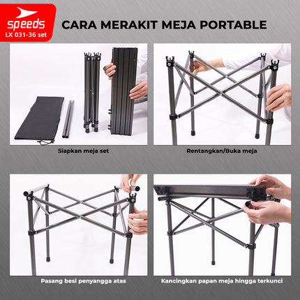 SPEEDS Meja Kurs Lipat Set Free Meja Lipat Kursi Lipat Outdoor Indoor Tas Folding Table Chair Portable Meja Camping Piknik 031-36