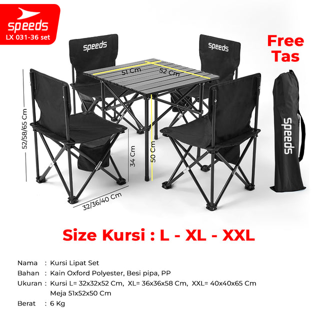 SPEEDS Meja Kurs Lipat Set Free Meja Lipat Kursi Lipat Outdoor Indoor Tas Folding Table Chair Portable Meja Camping Piknik 031-36
