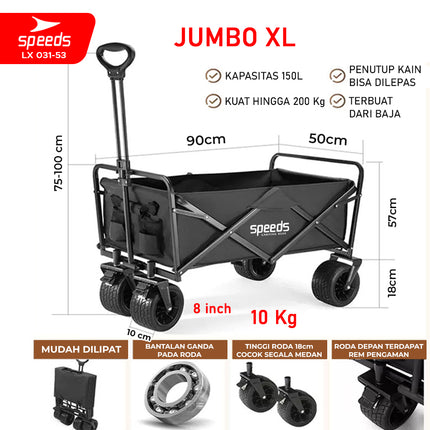 SPEEDS Keranjang Camping Gerobak Lipat Troli Barang Box Serbaguna Glamping Piknik Mancing Outdoor 031-53