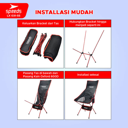 SPEEDS Kursi Lipat Camping Foldable Chair Piknik Hiking Mancing Aksesoris Tenda Rekreasi Outdoor 031-55