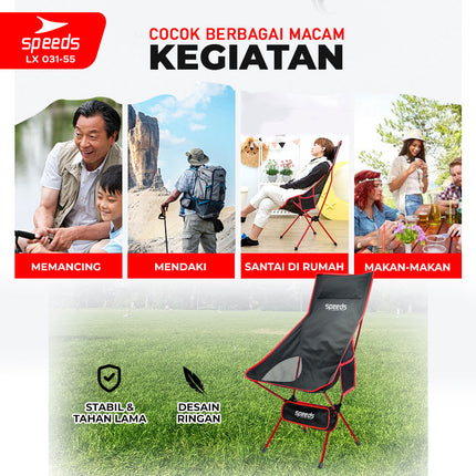 SPEEDS Kursi Lipat Camping Foldable Chair Piknik Hiking Mancing Aksesoris Tenda Rekreasi Outdoor 031-55