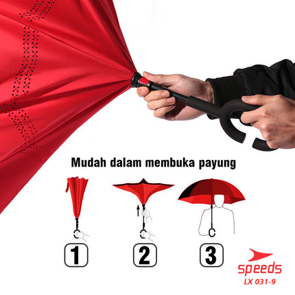 SPEEDS Payung Lipat Reverse Umbrella Double Layer Gagang C Polos Non Motif 031-9