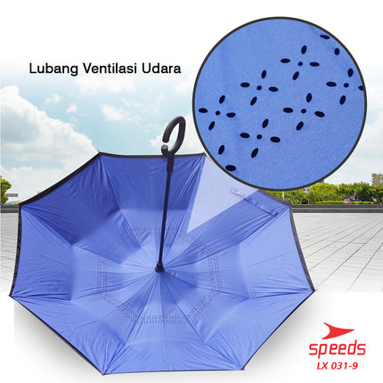 SPEEDS Payung Lipat Reverse Umbrella Double Layer Gagang C Polos Non Motif 031-9
