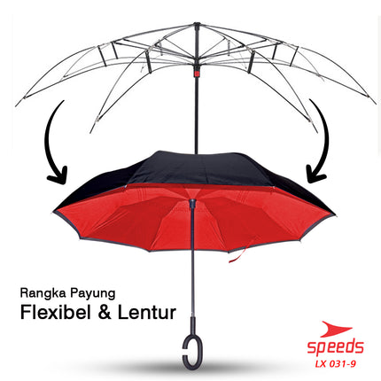 SPEEDS Payung Lipat Reverse Umbrella Double Layer Gagang C Polos Non Motif 031-9