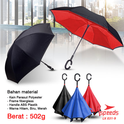 SPEEDS Payung Lipat Reverse Umbrella Double Layer Gagang C Polos Non Motif 031-9