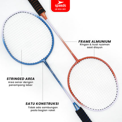 SPEEDS Raket Badminton Bulu Tangkis 1 Set isi 2pcs Racket Olahraga Pertandingan 032-301