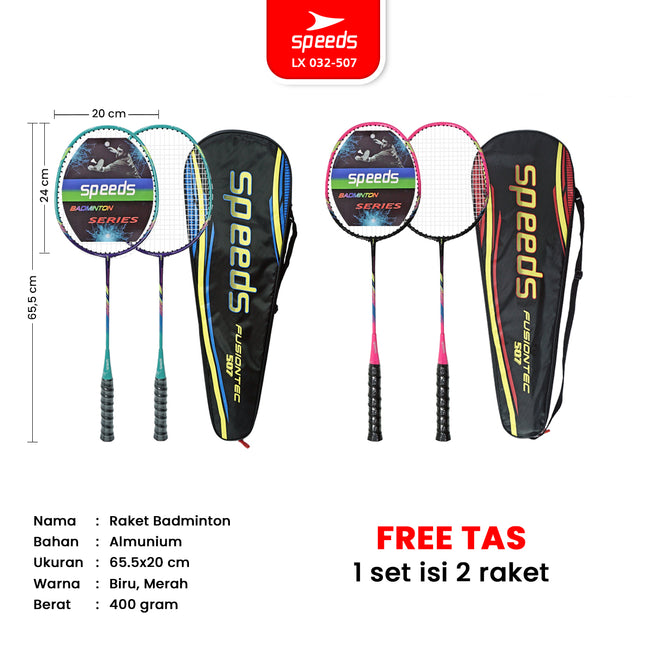 SPEEDS Raket Badminton Bulu Tangkis Paket Lengkap 1 Set 2pcs Alat Olahraga Berkualitas Original Olahraga Bulutangkis Indonesia 032-507