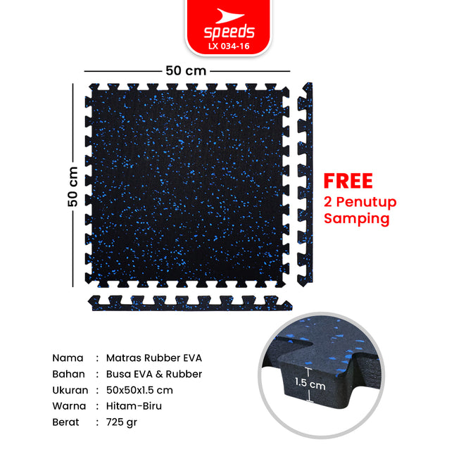 SPEEDS Matras Karet Eva 50x50x1.5cm Matras Evamat Yoga Hitam Olahraga Angkat Beban Anti Slip Tebal Waterproof 034-16