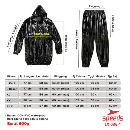 SPEEDS Baju Jaket Sauna Suit Elastis Waterproof Olahraga Detox Pelangsing Keringat 036-1