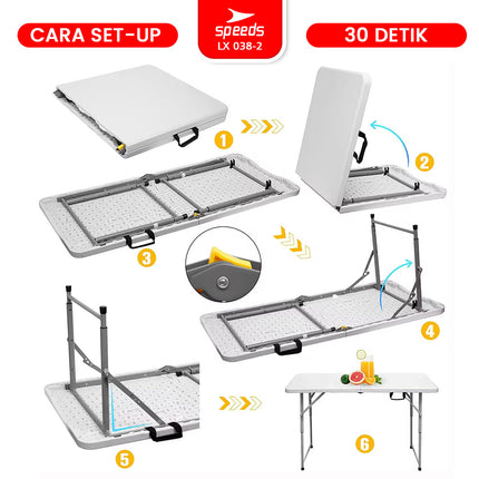 SPEEDS Meja Lipat Plastik Folding Table Indoor Outdoor Piknik Pameran Serbaguna Besar Meja Makan 038-2