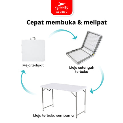 SPEEDS Meja Lipat Plastik Folding Table Indoor Outdoor Piknik Pameran Serbaguna Besar Meja Makan 038-2