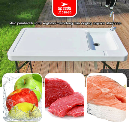 SPEEDS Meja Wastafel 115x60x86cm Kitchen Sink Table Indoor Outdoor Besar Meja Masak Dapur 038-30